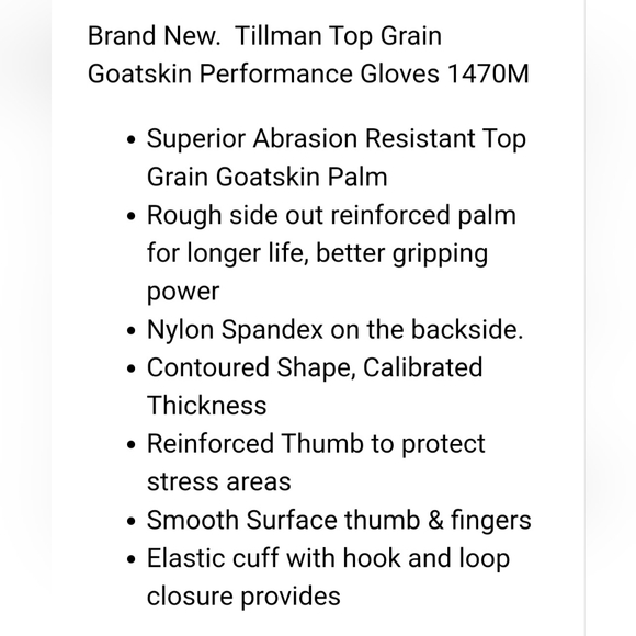 Tillman TrueFit Top Grain Goatskin Performance Gloves 1470L NWOT - Picture 5 of 5